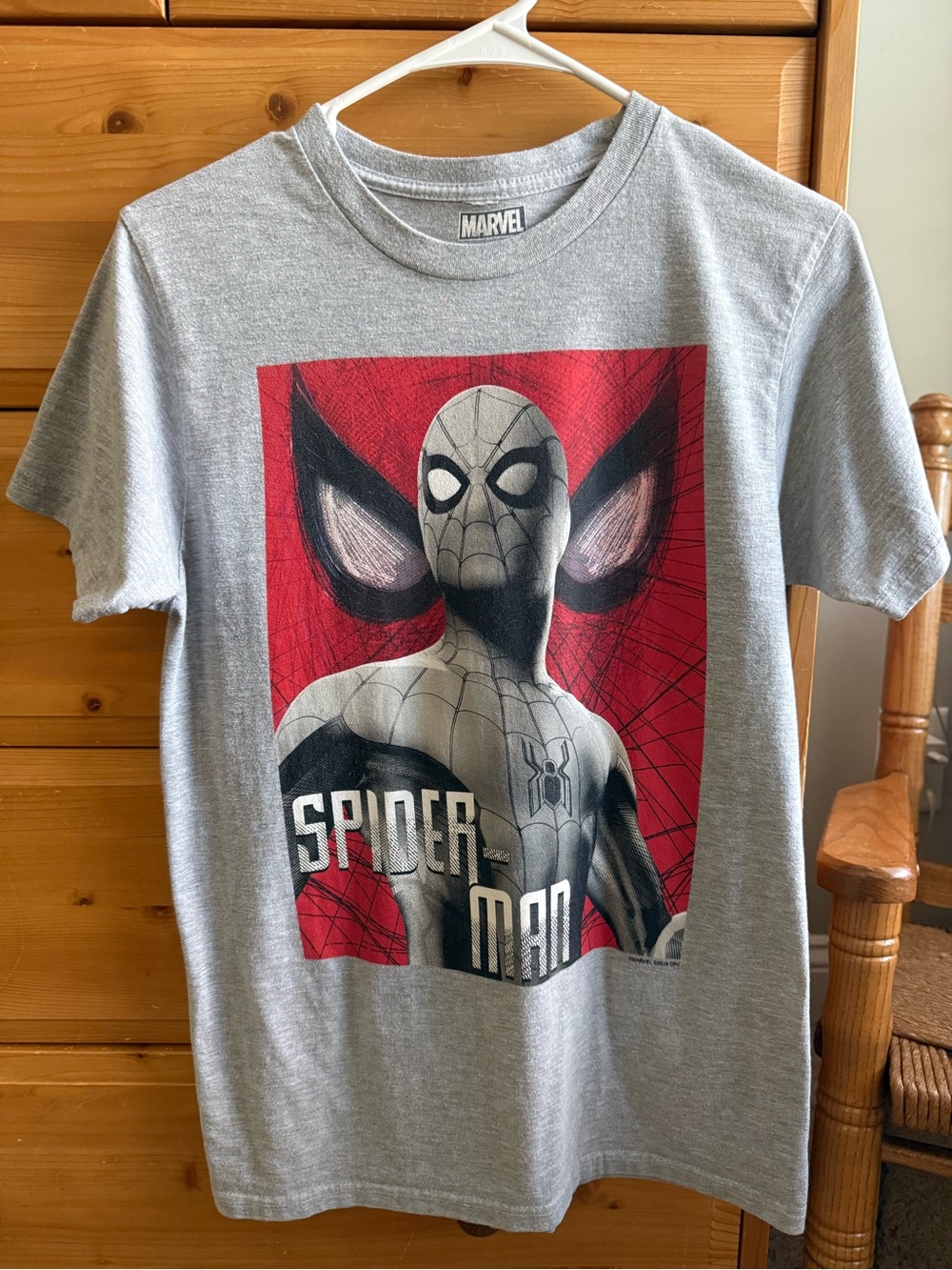 Marvel Mens Gray Tee with Red & Black Spider-Man Graphic
